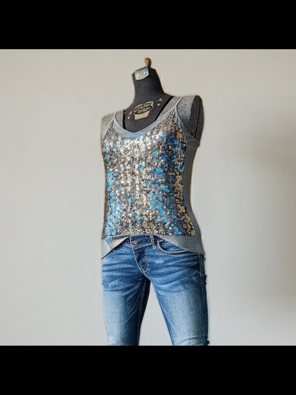 Vintage Y2K Taifun Women's Gray Sequin Camisole Tank Top Size 12